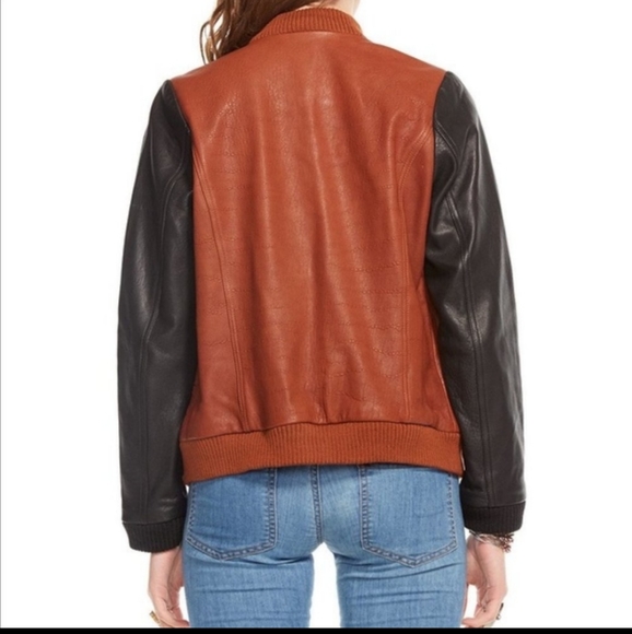 Chaser Blocked 100% Leather Bomber Jacket - Picture 8 of 10